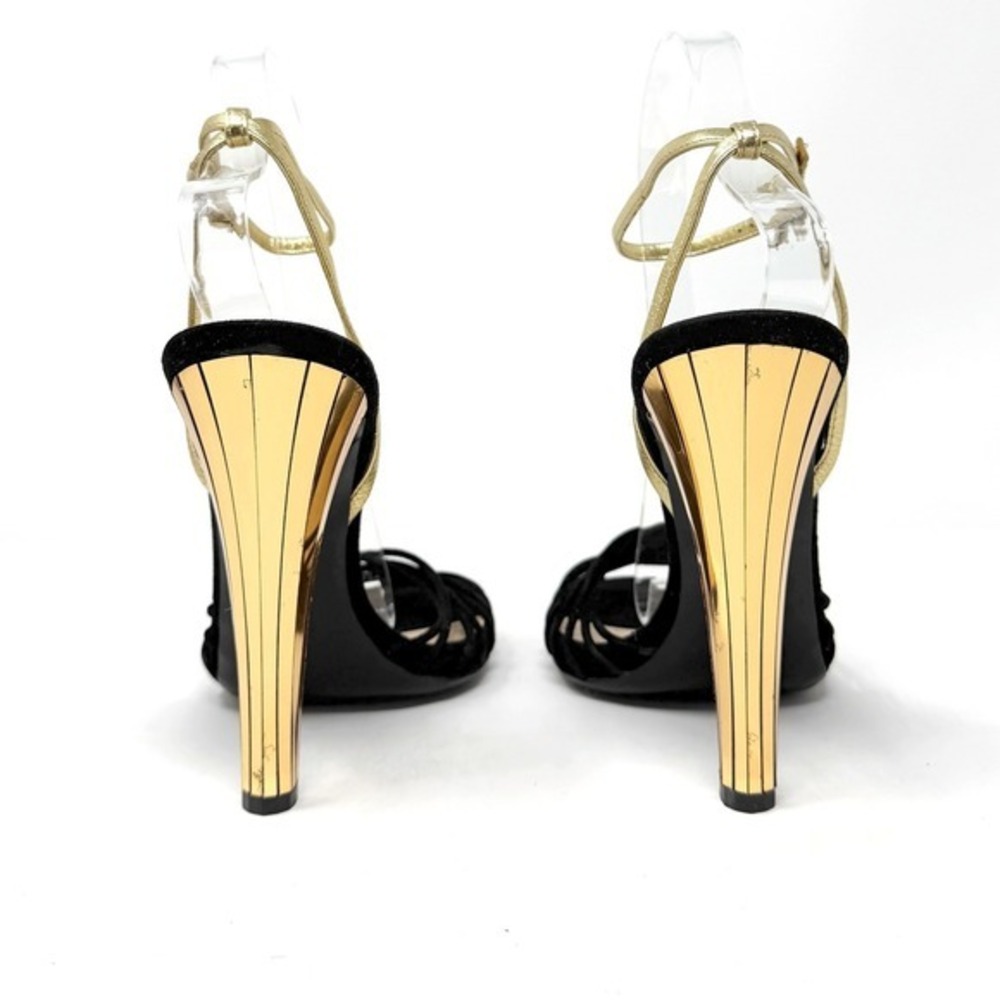 Gucci Black Suede Platform Heels Gold‎ Heel Panther Charm Sandals 38 - Picture 6 of 11